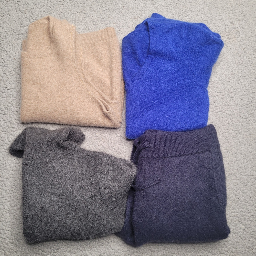 4pc CASHMERE Sweaters Tops Pant Lot Crafts Cutter Flaws Holes Upcycle Fabric DIY